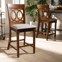 Baxton Studio RH323P-Grey/Walnut-PC Violet Modern and Contemporary Grey Fabric Upholstered and Walnut Brown Finished Wood 2-Piece Counter Height Pub Chair Set